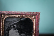 Load image into Gallery viewer, Antique Victorian Tintype Photograph In Red Leather Case - Family Portrait Photograph - Folk Art Photography