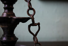 Load image into Gallery viewer, Antique Indian Brass Diya Oil Lamp – Hanging Temple Lamp With Chain – 19cm Tall
