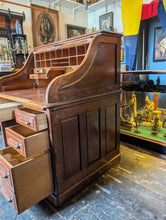 Load image into Gallery viewer, Antique Oak Roll Top Desk - Tambour Bureau With Original Key - Edwardian Office Desk - 124cm