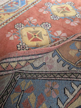 Load image into Gallery viewer, 6'0" x 5'0" - Vintage Turkish Hand-Knotted Wool Rug - Salmon Pink, Sky Blue & Cream - 184 x 152 cm
