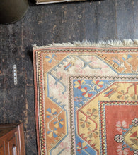 Load image into Gallery viewer, 6'0" x 5'0" - Vintage Turkish Hand-Knotted Wool Rug - Salmon Pink, Sky Blue & Cream - 184 x 152 cm