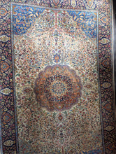 Load image into Gallery viewer, 7'8" x 4'8" - Vintage Pakistani Hand-Knotted Tree Of Life Wool Rug - Ivory & Sapphire Blue Floral Design - 234 x 141 cm