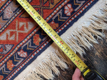 Load image into Gallery viewer, 1'5" x 5'7" - Vintage Hand-Knotted Tribal Runner Rug - Madder Red & Indigo Geometric Wool Carpet - 170 x 44 cm