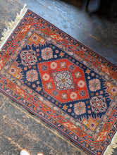Load image into Gallery viewer, 1'5" x 5'7" - Vintage Hand-Knotted Tribal Runner Rug - Madder Red & Indigo Geometric Wool Carpet - 170 x 44 cm