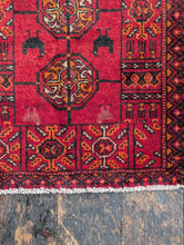 Load image into Gallery viewer, 3'8" x 1'11" - Vintage Afghan Turkmen Hand-Knotted Wool Rug - Deep Madder Red - 112 x 59 cm