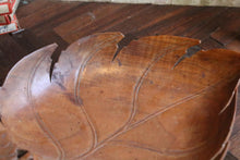 Load image into Gallery viewer, Vintage Hand-Carved Wooden Leaf Bowl Dish - Organic Modern Centrepiece - Folk Art Treen Serving Bowl - 34cm