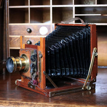 Load image into Gallery viewer, Antique Mahogany Field Camera With Brass Lens – Large Format Bellows Camera