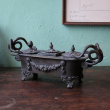 Load image into Gallery viewer, Antique Grand Tour Bronze Serpent Inkwell - Neoclassical Desk Stand With Snake Handles - 27cm