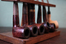 Load image into Gallery viewer, Vintage Briar Pipe Collection With Wooden Pipe Rack - Six Tobacco Pipes Display Stand