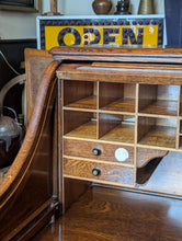 Load image into Gallery viewer, Antique Oak Roll Top Desk - Tambour Bureau With Original Key - Edwardian Office Desk - 124cm