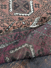 Load image into Gallery viewer, 6'2" x 3'10" - Antique Afghan Baluch Hand-Knotted Wool Rug - Dusty Rose & Indigo - 189 x 118 cm