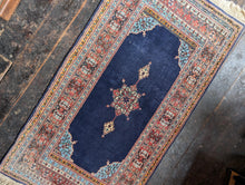 Load image into Gallery viewer, 2'11" x 5'11" - Vintage Hand-Knotted Wool Runner Rug - Deep Indigo Medallion Design - 89 x 181 cm