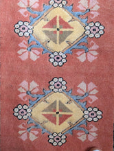 Load image into Gallery viewer, 6'0" x 5'0" - Vintage Turkish Hand-Knotted Wool Rug - Salmon Pink, Sky Blue & Cream - 184 x 152 cm