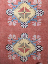 Load image into Gallery viewer, 6'0" x 5'0" - Vintage Turkish Hand-Knotted Wool Rug - Salmon Pink, Sky Blue & Cream - 184 x 152 cm