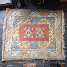 Load image into Gallery viewer, 6'0" x 5'0" - Vintage Turkish Hand-Knotted Wool Rug - Salmon Pink, Sky Blue & Cream - 184 x 152 cm
