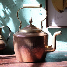 Load image into Gallery viewer, Antique Arts & Crafts Copper Tea Kettle - Hand Hammered Copper and Brass - Fireside Kettle - Early 20th Century