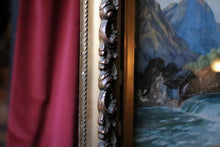Load image into Gallery viewer, Antique Alpine Village Watercolour Landscape Painting – Ornate Gilt Frame – Mountain Scene – 67 x 53cm