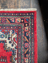 Load image into Gallery viewer, 4'3" x 6'9" - Vintage Pakistani Hand-Knotted Wool Rug - Madder Red & Indigo Floral Medallion - 130 x 207 cm