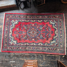 Load image into Gallery viewer, 4'3" x 6'9" - Vintage Pakistani Hand-Knotted Wool Rug - Madder Red & Indigo Floral Medallion - 130 x 207 cm