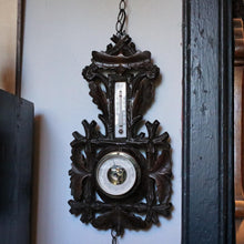 Load image into Gallery viewer, Antique Dutch Black Forest Carved Oak Barometer Thermometer - Working - Wall Hanging Weather Station