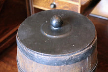 Load image into Gallery viewer, Antique Coopered Oak Biscuit Barrel With Lid - Victorian Wooden Storage Barrel - 24cm