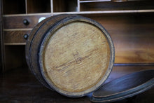 Load image into Gallery viewer, Antique Coopered Oak Biscuit Barrel With Lid - Victorian Wooden Storage Barrel - 24cm