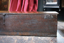 Load image into Gallery viewer, 18th Century Carved Oak Bible Box - Georgian Folk Art Bible Chest - Antique Religious Storage Casket - 62cm