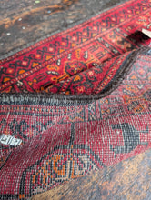 Load image into Gallery viewer, 3'8" x 1'11" - Vintage Afghan Turkmen Hand-Knotted Wool Rug - Deep Madder Red - 112 x 59 cm