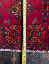 Load image into Gallery viewer, 3'8" x 1'11" - Vintage Afghan Turkmen Hand-Knotted Wool Rug - Deep Madder Red - 112 x 59 cm