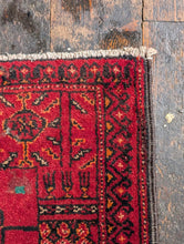 Load image into Gallery viewer, 3'8" x 1'11" - Vintage Afghan Turkmen Hand-Knotted Wool Rug - Deep Madder Red - 112 x 59 cm