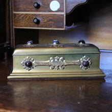 Load image into Gallery viewer, Antique Brass Trinket Box With Banded Agate Cabochons - Jewellery Casket - Victorian Box - 28cm