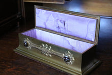 Load image into Gallery viewer, Antique Brass Trinket Box With Banded Agate Cabochons - Jewellery Casket - Victorian Box - 28cm