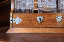 Load image into Gallery viewer, Antique Oak Tantalus With Three Cut Crystal Decanters – Locking Spirit Cabinet