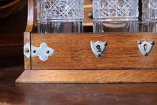 Load image into Gallery viewer, Antique Oak Tantalus With Three Cut Crystal Decanters – Locking Spirit Cabinet