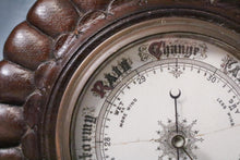 Load image into Gallery viewer, Antique Victorian Carved Oak Aneroid Barometer – Decorative Round Wall Barometer – 25cm Diameter