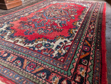 Load image into Gallery viewer, 4'3" x 6'9" - Vintage Pakistani Hand-Knotted Wool Rug - Madder Red & Indigo Floral Medallion - 130 x 207 cm