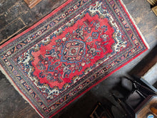 Load image into Gallery viewer, 4'3" x 6'9" - Vintage Pakistani Hand-Knotted Wool Rug - Madder Red & Indigo Floral Medallion - 130 x 207 cm