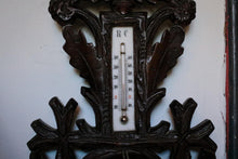 Load image into Gallery viewer, Antique Dutch Black Forest Carved Oak Barometer Thermometer - Working - Wall Hanging Weather Station