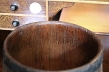 Load image into Gallery viewer, Antique Coopered Oak Biscuit Barrel With Lid - Victorian Wooden Storage Barrel - 24cm
