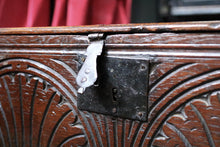 Load image into Gallery viewer, 18th Century Carved Oak Bible Box - Georgian Folk Art Bible Chest - Antique Religious Storage Casket - 62cm