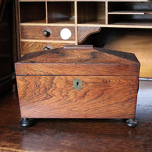 Load image into Gallery viewer, Victorian Antique English Tea Caddy – Sarcophagus Wooden Tea Box With Twin Lidded Compartments – c.1870