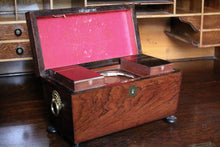 Load image into Gallery viewer, Victorian Antique English Tea Caddy – Sarcophagus Wooden Tea Box With Twin Lidded Compartments – c.1870