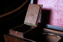 Load image into Gallery viewer, Victorian Antique English Tea Caddy – Sarcophagus Wooden Tea Box With Twin Lidded Compartments – c.1870