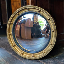 Load image into Gallery viewer, Antique Convex Bullseye Mirror - Giltwood Ebonised Frame - Regency Revival Wall Mirror - 52cm Diameter