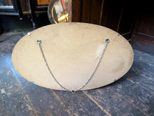 Load image into Gallery viewer, Vintage Art Deco Frameless Oval Wall Mirror – Bevelled Edge With Chrome Clips – Original Chain – 25.6" x 14.6" (65 x 37 cm)