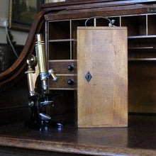Load image into Gallery viewer, Antique Brass Monocular Microscope – Fitted Mahogany Case With Glass Slides and Accessories