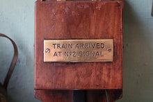 Load image into Gallery viewer, Antique Railway Signal Box Train Arrival Indicator Bell – Brass & Mahogany Wall Mounted Railway Instrument