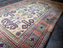 Load image into Gallery viewer, 4'6" x 2'7" Hand-Knotted Pakistani Kazak Wool Rug – Vintage Geometric Tribal Carpet – 138 x 80cm