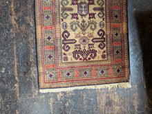 Load image into Gallery viewer, 4'6" x 2'7" Hand-Knotted Pakistani Kazak Wool Rug – Vintage Geometric Tribal Carpet – 138 x 80cm
