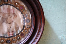 Load image into Gallery viewer, Victorian Hand Painted Silk Portrait – Antique Beaded Wall Plaque in Mahogany Frame